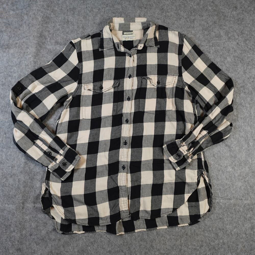 Ralph Lauren Top Womens Large Button‎ Front Plaid Flannel Check Navy White